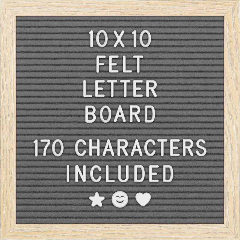 YES4QUALITY Felt Letter Board - 10x10”, Gray - 170 Letters, Numbers & Emojis for Celebrations & Announcements - Customizable Message Letterboard w/Wooden Frame for Home Decor & Office Use - by - Image 1